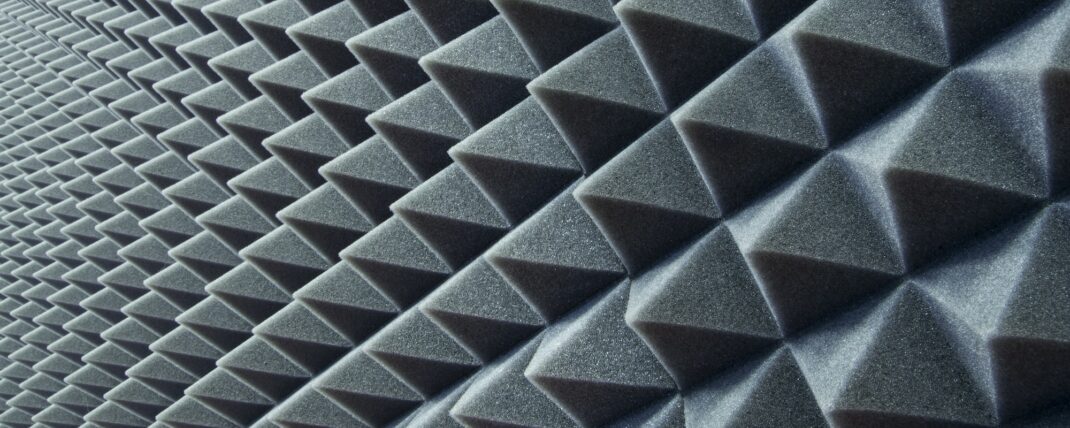 Angled and artistic photo of soundproofing foam used in Acoustic design